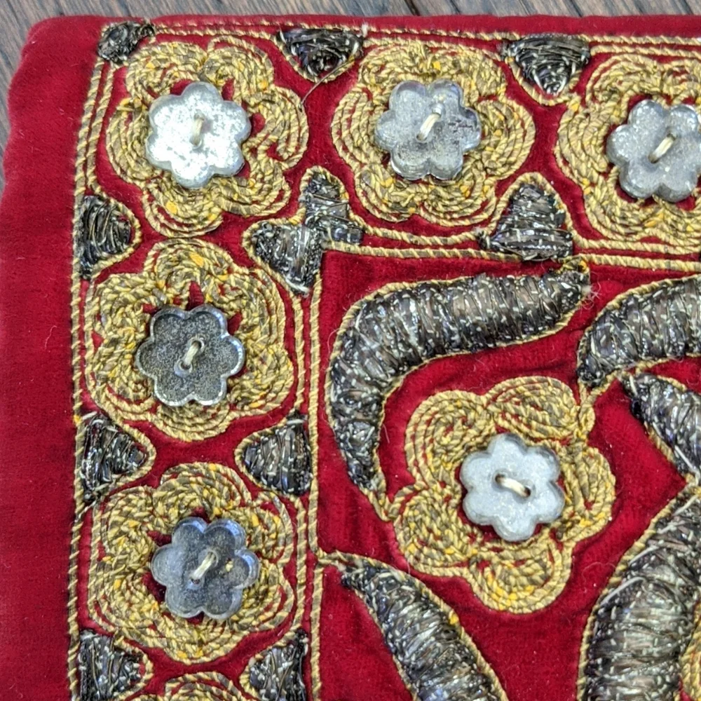 HARRY ROSENFELD I '40s Red Velvet Envelope Clutch w/ Beaded & Embroidered Flap
